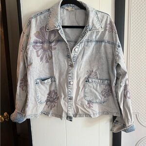 NWOT Light Blue Floral Jean Jacket